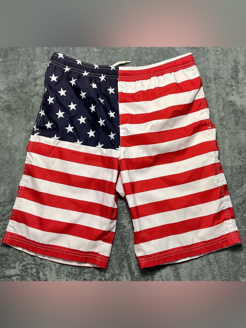 Kids Y2K American Flag Swim Shorts - Red, White & Blue
